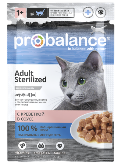 ProBalance консервы для стерилизованных кошек с креветкой в соусе, 85 гр